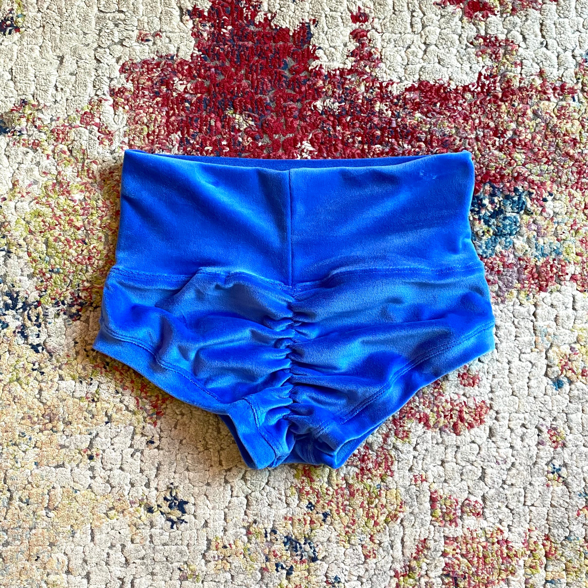 BV Ruched Velvet Shorts - Azure Blue